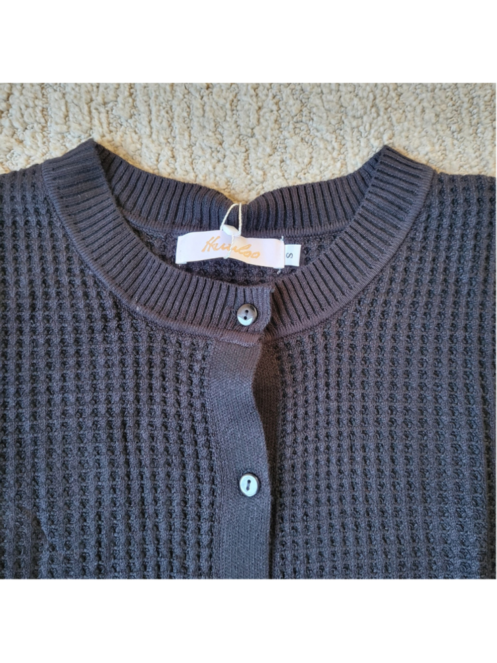 Women's Huuloo Black Long Sleeve Waffle Knit Button-Up Cardigan – Size S – NWT - Picture 9 of 9